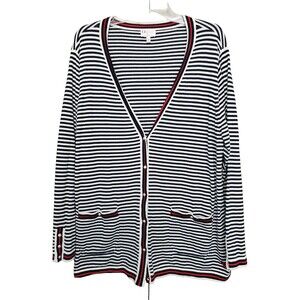 Talbots Oprah Magazine Cotton Blend Striped Button-Accent Button-Up Cardigan 2X